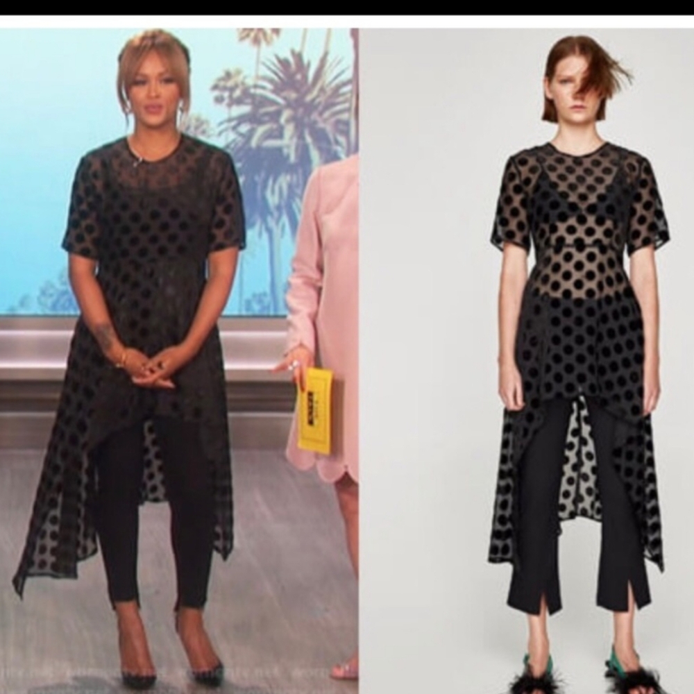 Zara black irregular Velvet polka dot Sheer  dress size s